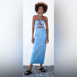 Zara Cutout Midi Dress Blue - Size Medium